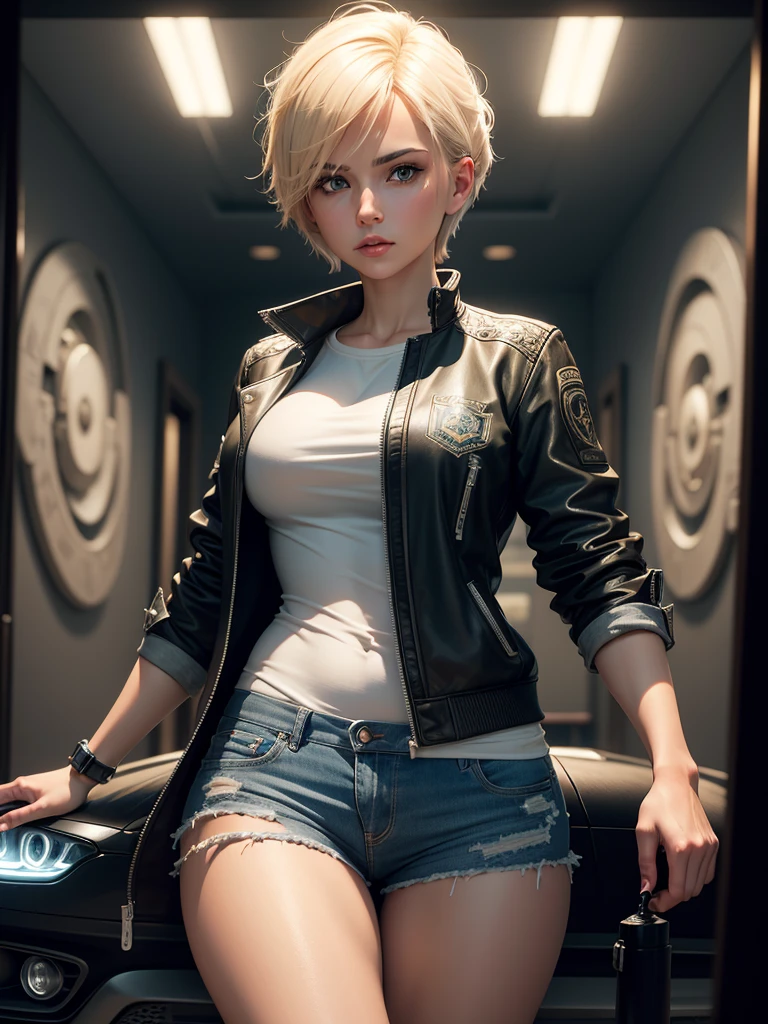 she is blondie and is posing with an Aston Martin DB11 Volante car, short hair, tattoos in the leg, wearing short jeans and racing jacket, in Palm City at night,
((Best quality)), ((masterpiece)), (highly detailed:1.3), Depth-of-field, Multi-layered textures, HDR (High Dynamic Range), Ray Tracing, NVIDIA RTX, Unreal 5, Subsurface scattering, PBR Texturing, Post-processing,
Anisotropic Filtering, Maximum clarity and sharpness, Wide aperture, Low ISO, White balance, Rule of thirds, 8K RAW, art, neoclassical painting, mural, Venetian painting style, oil painting,