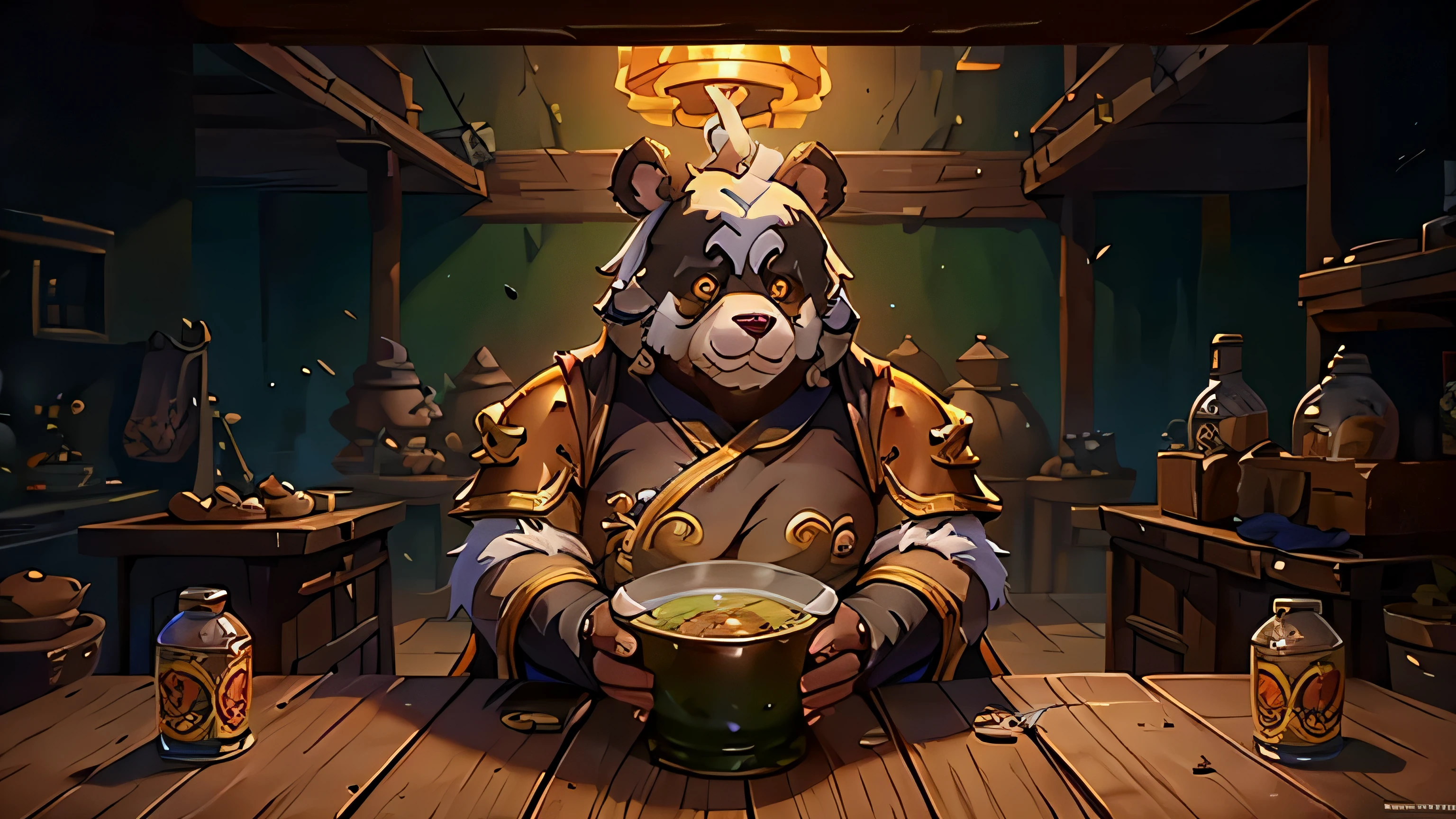 world of warcraft, brewmaster monk banner art, pandaren, wow, solo character, pandaren monk, pandaren brewmaster, pandaria