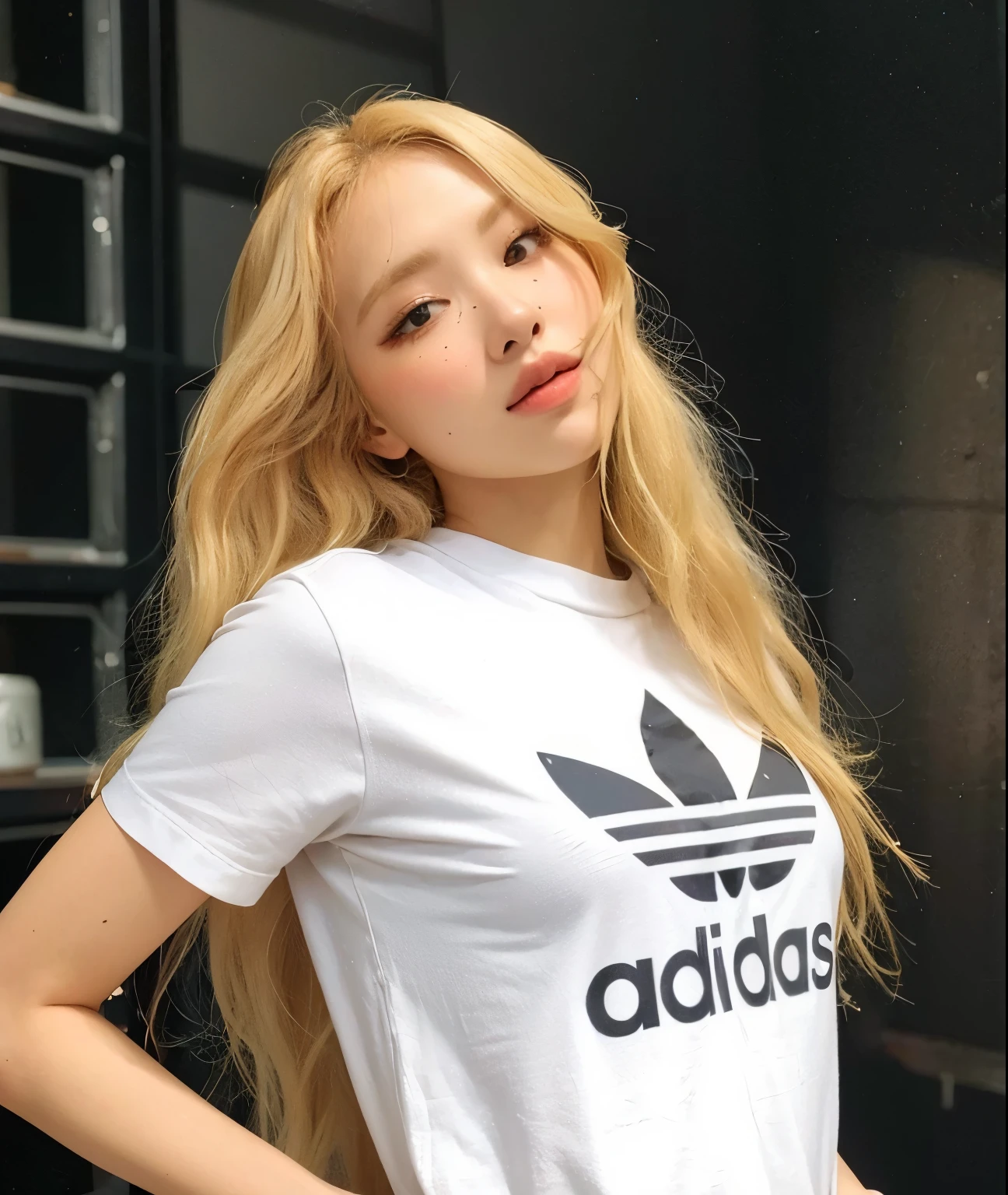 Jennie com blusa Adidas, logo da Adidas, escrita Adidas