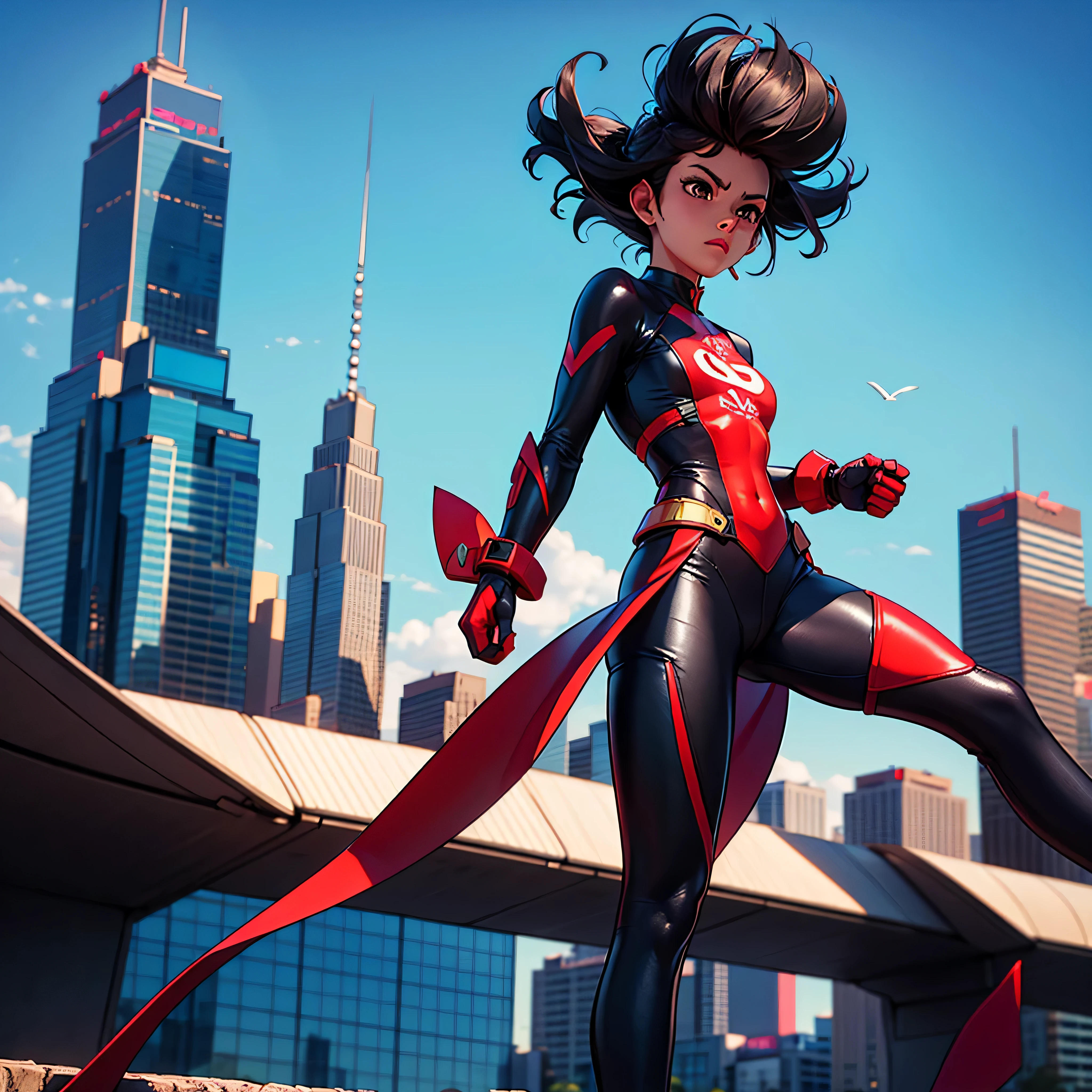 ((masterpiece, best quality)),(complex light),astro boy,black hair, brown eyes,red boots, fighting postion, about to fight, futuristic city varied multi etc. --v 6 --s 1000 --c 20 --q 20 --chaos 100