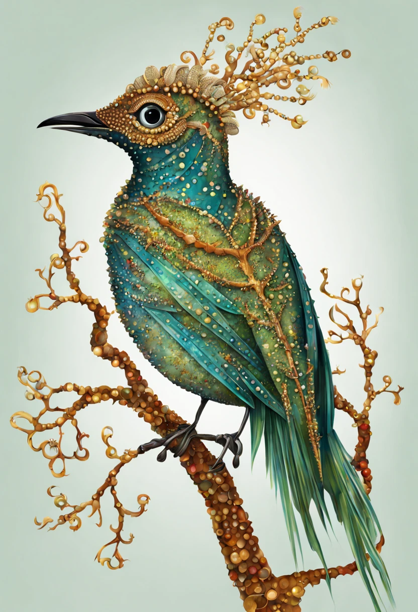 Seagrass-studded bird, fanciful, fantasy, high quality.