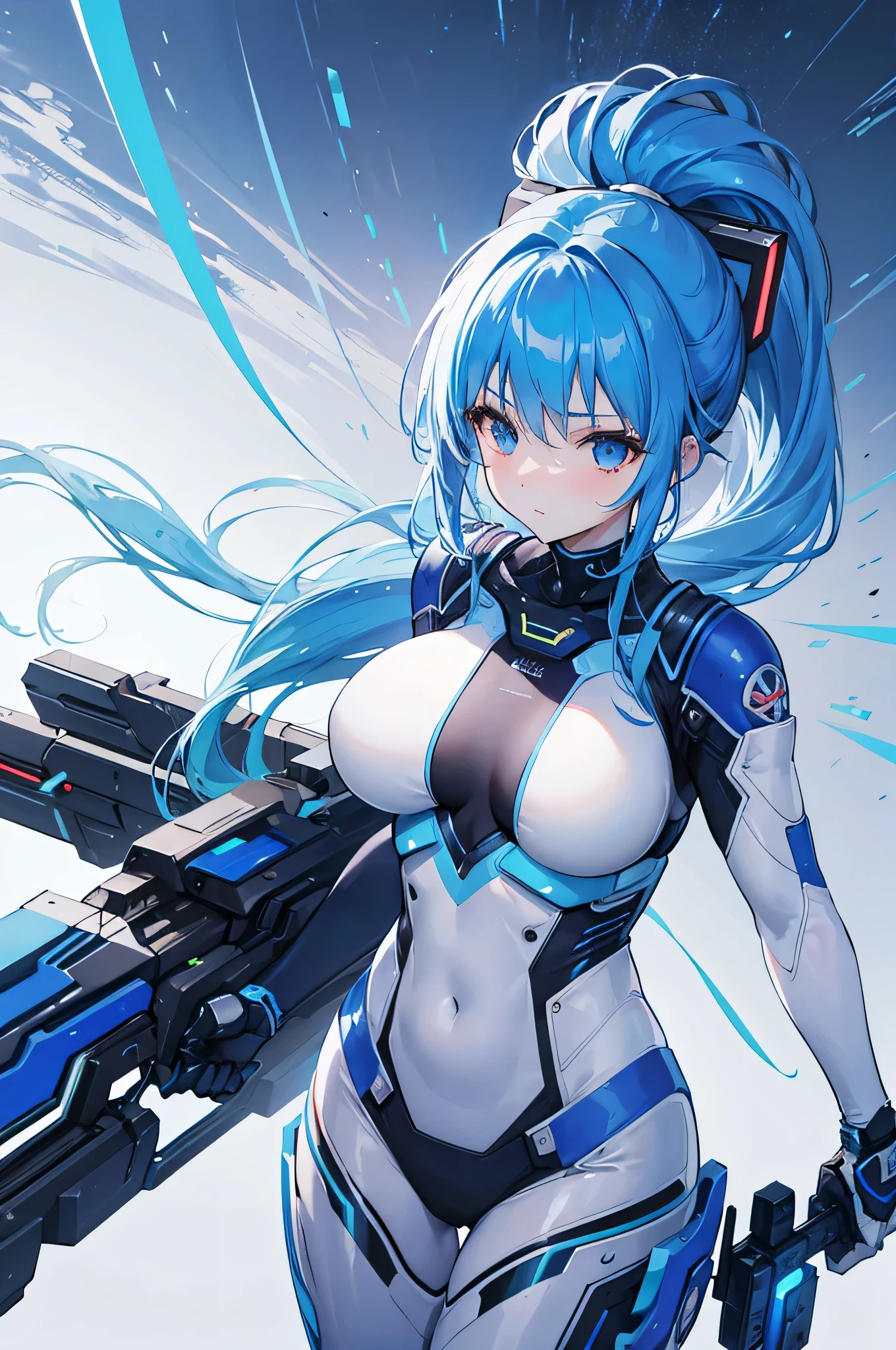 [(White Background:1.5)], (((masterpiece))), (Upper Body), One girl, ((Cyborg Girl)), alone, Hatsune Miku・VOCALOID、Light blue hair, Twin tails、Long Hair, Blue inner hair, blue eyes, sf, (mecha musume:1.5), ((Attack Type)), Machinery Parts, Orange headgear, Mechanical wings and tail, ((Mechanical Black Heavy Armor)), ((Neon Light Blue)), Anime Style