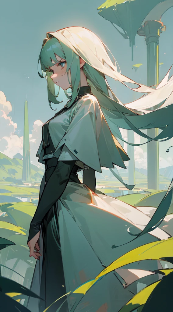 (melancholy:1.5), infinite green [green field:1.3], natural landscape:1.2], strong longing, youthful love, tenderness in every look, sad countenance, beautiful and upright union.
