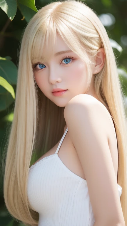 White, clear, shiny and bright skin、17 year old cute sexy little very beautiful face、Straight super long blonde hair that shines in dazzling light、Beautiful blonde hair dancing wildly in front of her cute and beautiful face、Silky long bangs that cover the cute eyes、blonde hiding her sexy face、Very beautiful long blonde hair、sexy cute young beautiful girl、very big breasts、Super long natural young blonde with dazzling light highlights、hair above eyes、片hair above eyes、hair between eyes、Very beautiful, bright and dazzling, pale light blue big eyes、extremely big eyes、small face beauty、cheek gloss highlight
