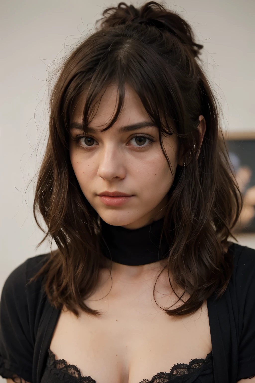 ((best quality)), ((Masterpiece)), (girl hair in Black), Unamused Cute Blush