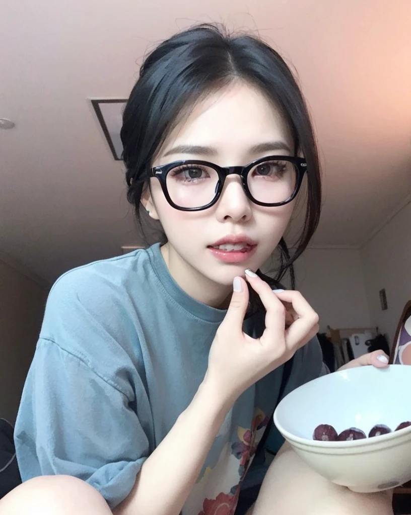 Un primer plano de una mujer con el pelo recogido y sin lentes, que no tiene lentes, 4k, Ulzzang, de pelo muy brilloso y detallado, hermosa mujer surcoreana, hermosa joven coreana, Lalisa Manobal, lovely korean pale face, Korean girl, hermosa joven coreana, mujer joven, Lalisa Manobal, lovely and pale korean face, con el pelo color rojo vino y las cejas negras, chica coreana, hermosa joven coreana, encantadora cara joven coreana, maquillaje popular surcoreano, con cara redonda, Jinyoung Shin, jaeyeon nam, maquillaje popular coreano