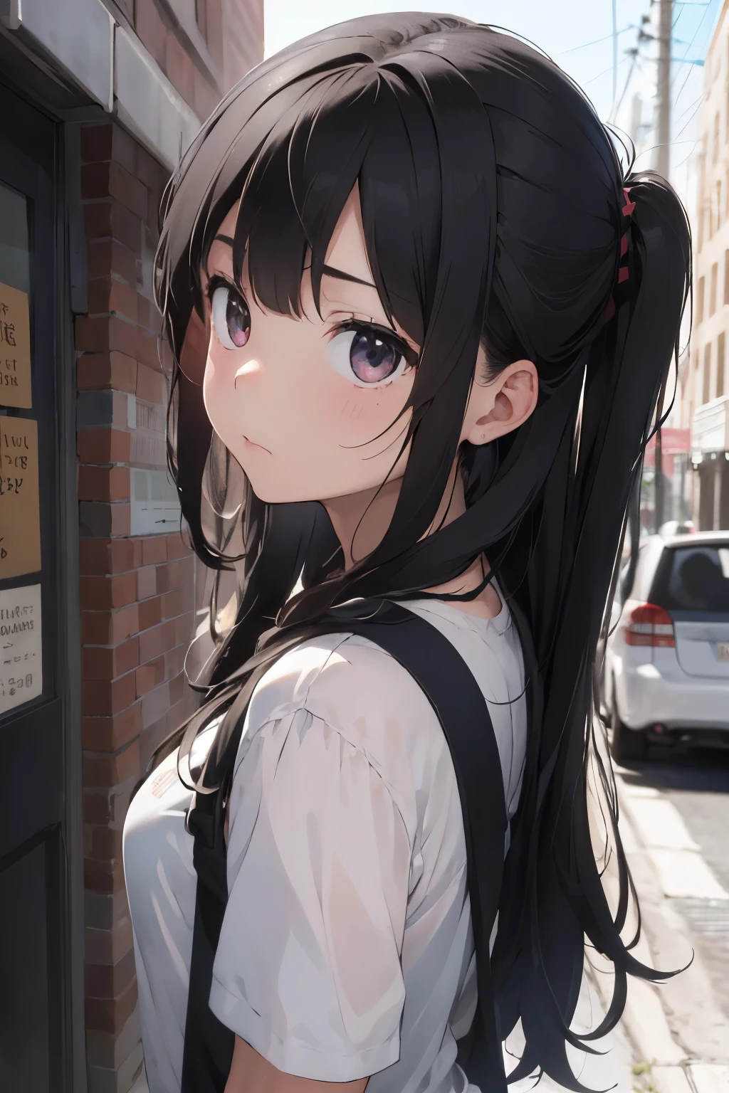 ((best quality)), ((Masterpiece)), (girl hair in Black), Unamused Cute Blush