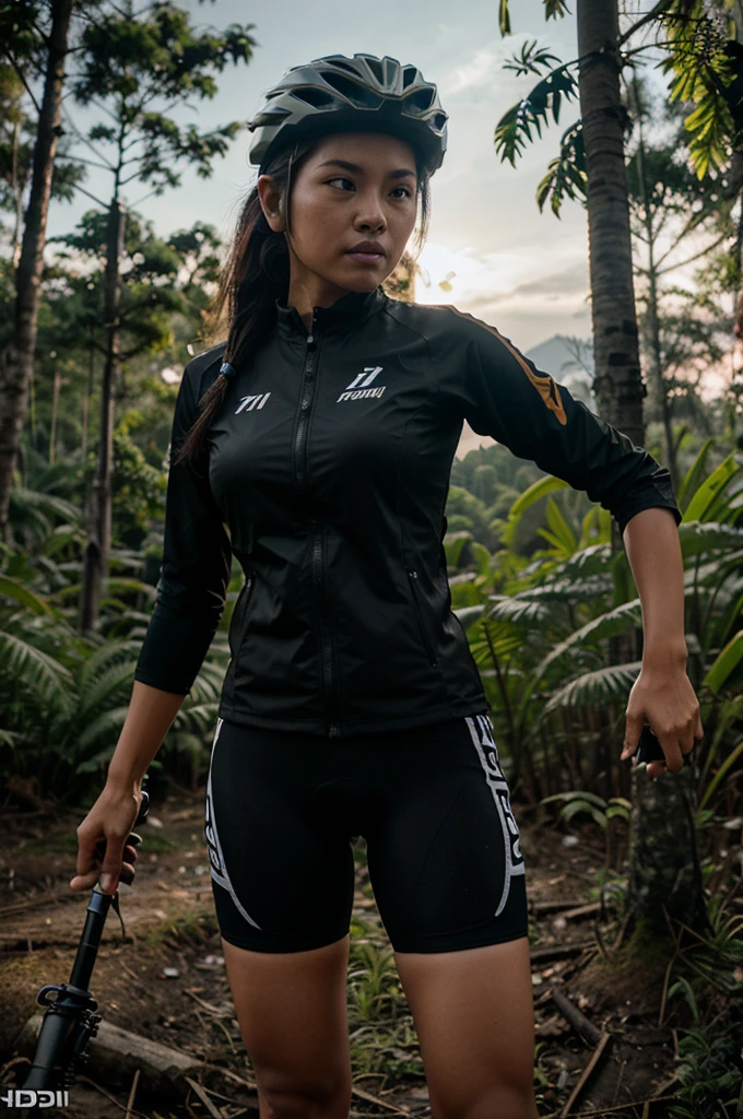 Kata "SEGOSLAWE" ada di kayu melingkar berbentuk gear 3D, di tengah kayu ada siluet ride MTB bike dan gunung, sebelah kanan dan kiri siluet gear sepeda, detail, hdr, hd octane