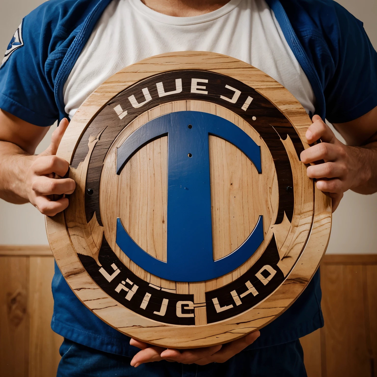 A beautiful wooden logo that says “jiu jitsu dad for life”