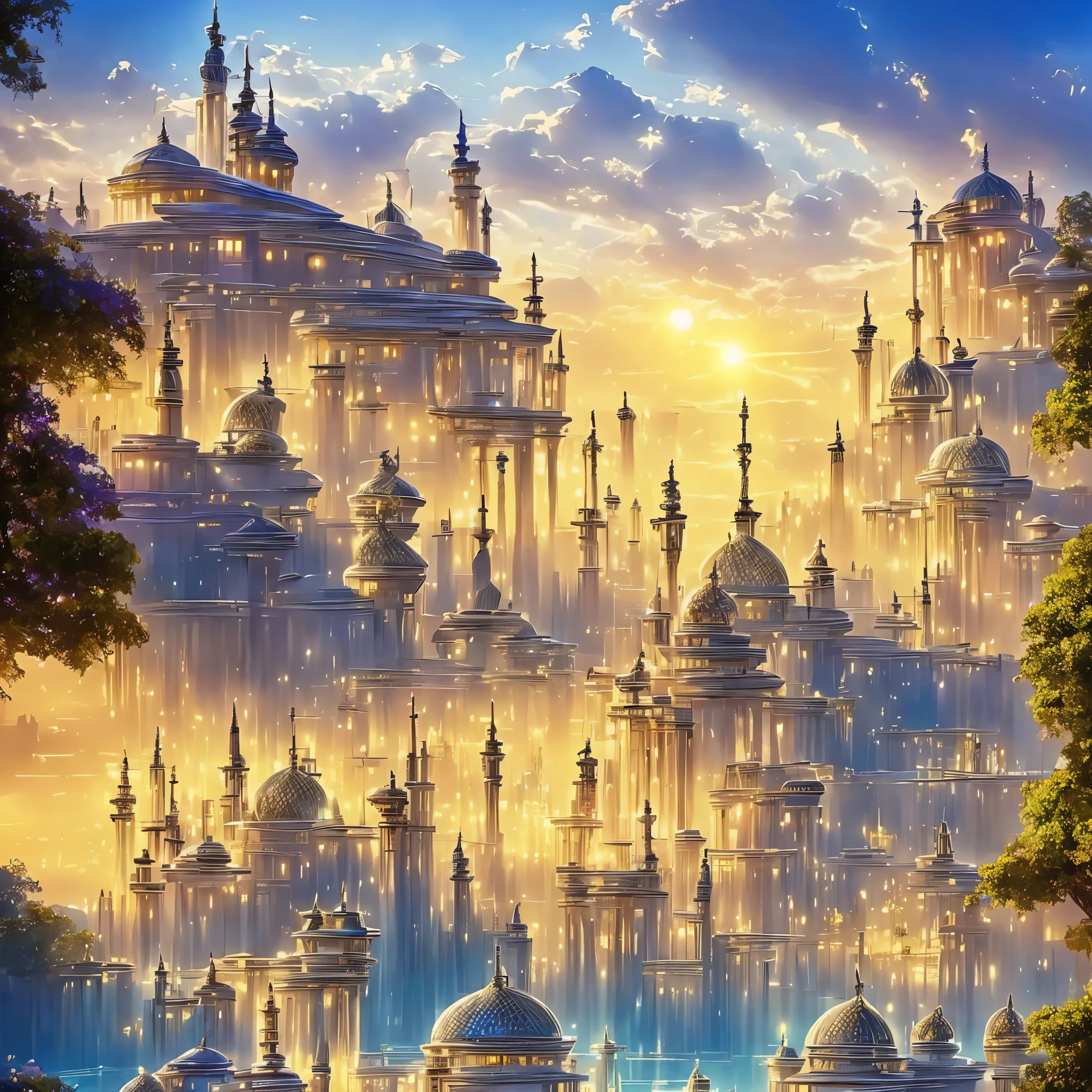 sidon style, City of progress, futuristic city, utopian world, shiny great colors,prosperous buildings, high class clothes and architectural designs, luxurious constructions, utopian futur, highly detailed, hdr, perfect, stunning progressive architecture, flawless world, reflective surfaces, subsurface scattering, flawless buildings, beyond imagination, 8K, global illumination, wide angle, god rays, dream world