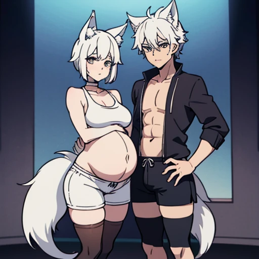 A male wolf have white fur and blue eyes naked and get sex fat human old man a smirk face with body trembling and uncomfortable face 