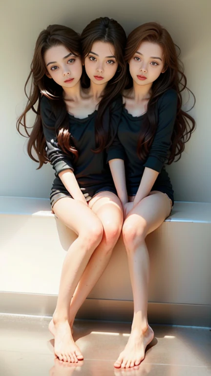 2heads, two headed girl, (13 year old girl:1.5), (female:1.5), (two heads attached to one body:1.4), (redhead:1.3), conjoined twins, heads side by side, one torso, young, uncomfortable, barefoot