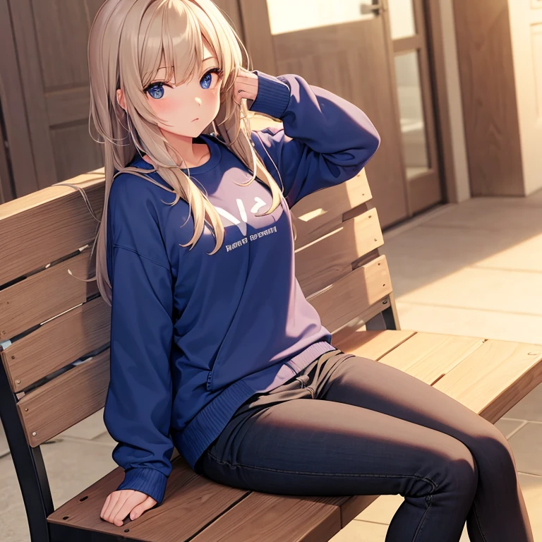 Girl sitting in a fleece sweatshirt 