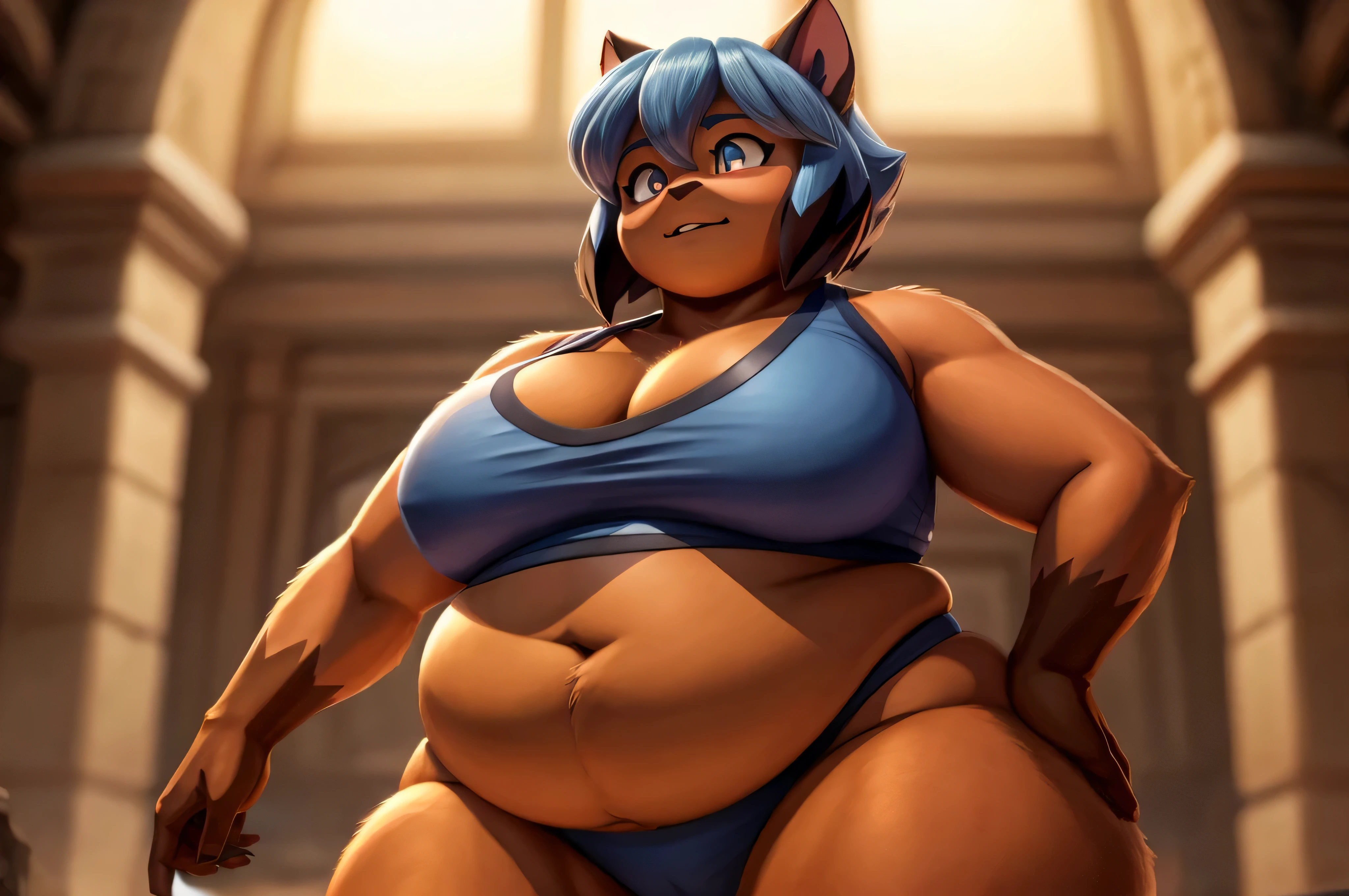 peludo michiru kagemori, pele do corpo, curvando-se, wearing standard sportswear, mostrando bunda, cabelo azul, cabelo em dois tons, corar, olhos brilhantes, reflexo de lente, de cima, melhor qualidade, high resolution, curvado, muito gordo, quadris largos, enorme, coxas grossas e macias, muito gordo flabby arms, Realistic lighting, alto detalhe, Rosto detalhado, sombreamento realista, rolos de gordura, tamanho enorme, gigantic enorme breasts overflowing with fat, decote enorme, pesado, mais tamanho, everything is fat, textura macia, lindos olhos grandes, semi-realista, dynamic angle, pattern clothes, muito gordo, SSBBW, FAT ARMS