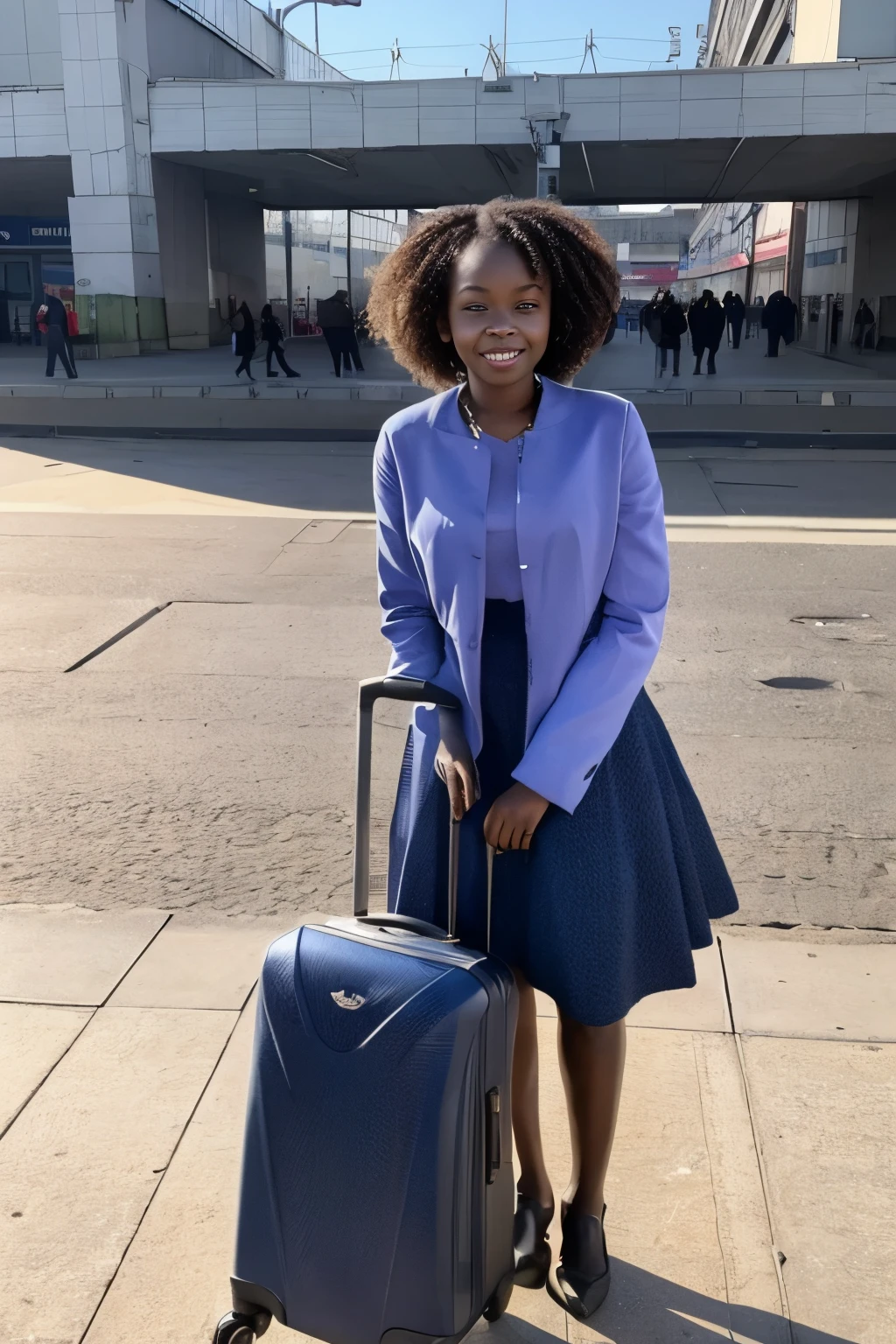 Fille de 12ans très fille teint claire africaine assise à la gare avec sa valise