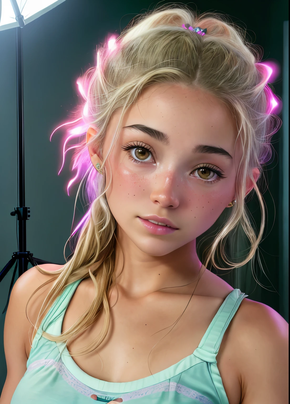 retrato de Olivia Dunne, epic (foto, studio lighting, luz dura, sony a7, 50mm, Piel mate, poros, colores, hiperdetallado, Hyper realistic),  