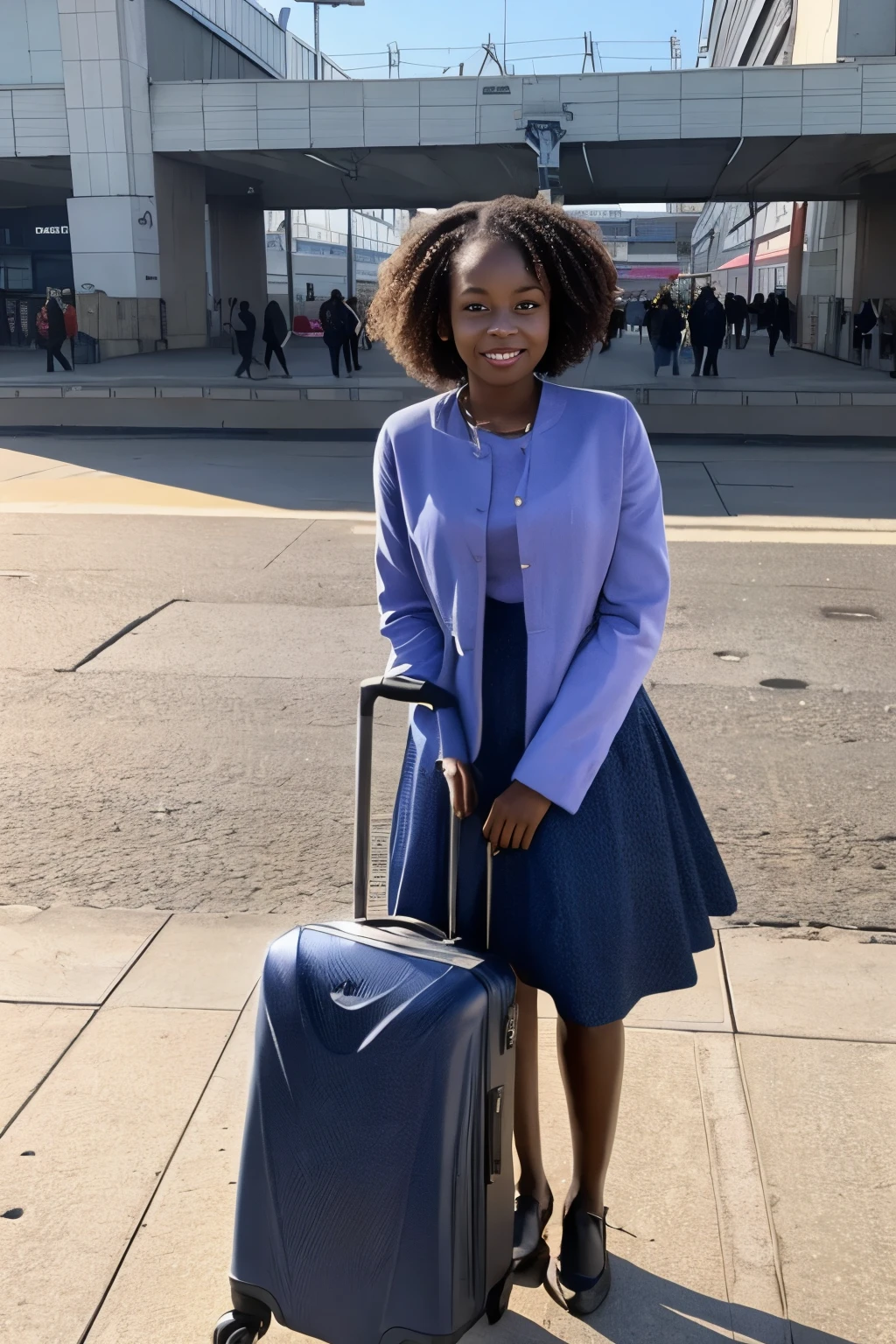 Fille de 12ans très fille teint claire africaine assise à la gare avec sa valise