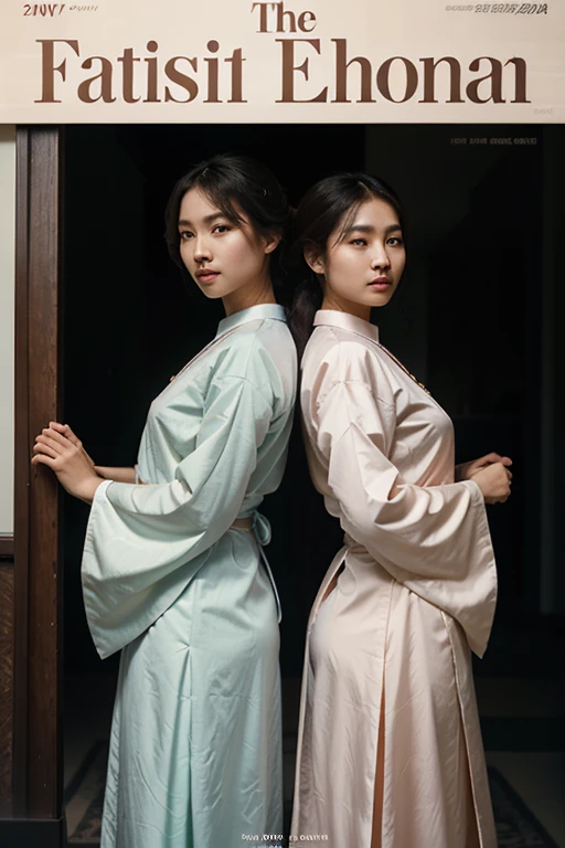 In a setting of elegance and mystery, the cover of this magazine features two Korean women back to back, in an engaging visual composition. Dressed in traditional and modern attire, the female silhouettes stand out against the ethereal background, while their postures suggest a harmony between tradition and contemporary times. The vibrant color palette and refined details capture the essence of Korean beauty, while the intriguing composition invites readers to uncover the stories and influences that shape these passionate women.