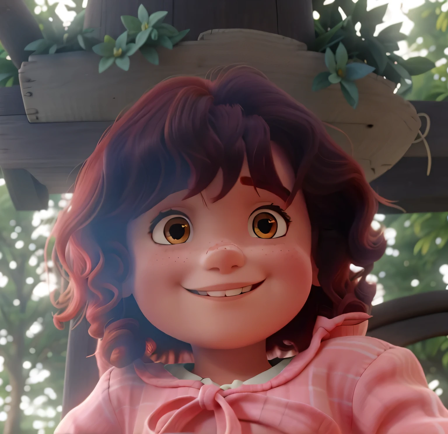 de 8 anos, mechas de cabelo vermelhas, sorridente, em traje de chef