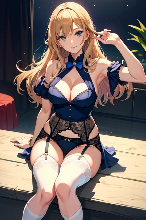 garter belt、35 years old、Beauty、sit、Raise one leg