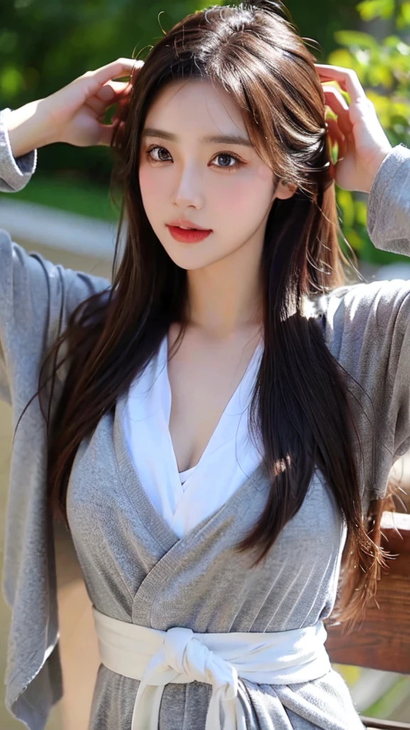 a girl walking on the river, mix 4, pillow, lips, Open_mouth, realistic, photograph_\(Moderate\), alone, Packed_animal, Packed_toy, teddy_bear, (masterpiece), (realism: 1.3), Super detailed, (high detail skin: 1.2), (highest quality: 1.0), (super resolution: 1.0), (Ulzzang-6500: 0.3), wavy detailed hair, long hair, sunlight, (beautiful detail makeup), (sexually aroused blush, heavy breathing: 1.0), Flower theme petals are scattered, (soft light flower: 0.5)