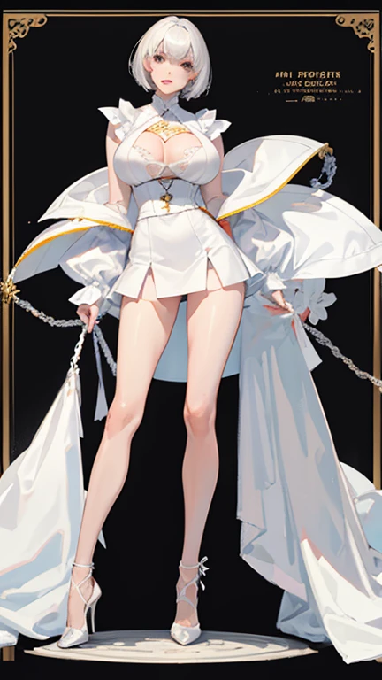 Master anime works,An impeccable masterpiece,8K picture quality: A full-fledged noblewoman was tied to a column,The legs are separated,solid color backdrop,Wear cool and sexy clothes,Female boss,Flowing silver hair,Full-body standing,Slender legs,Straight breasts,Detailed facial details,Naturally beautiful standing,Vivid and authentic body details