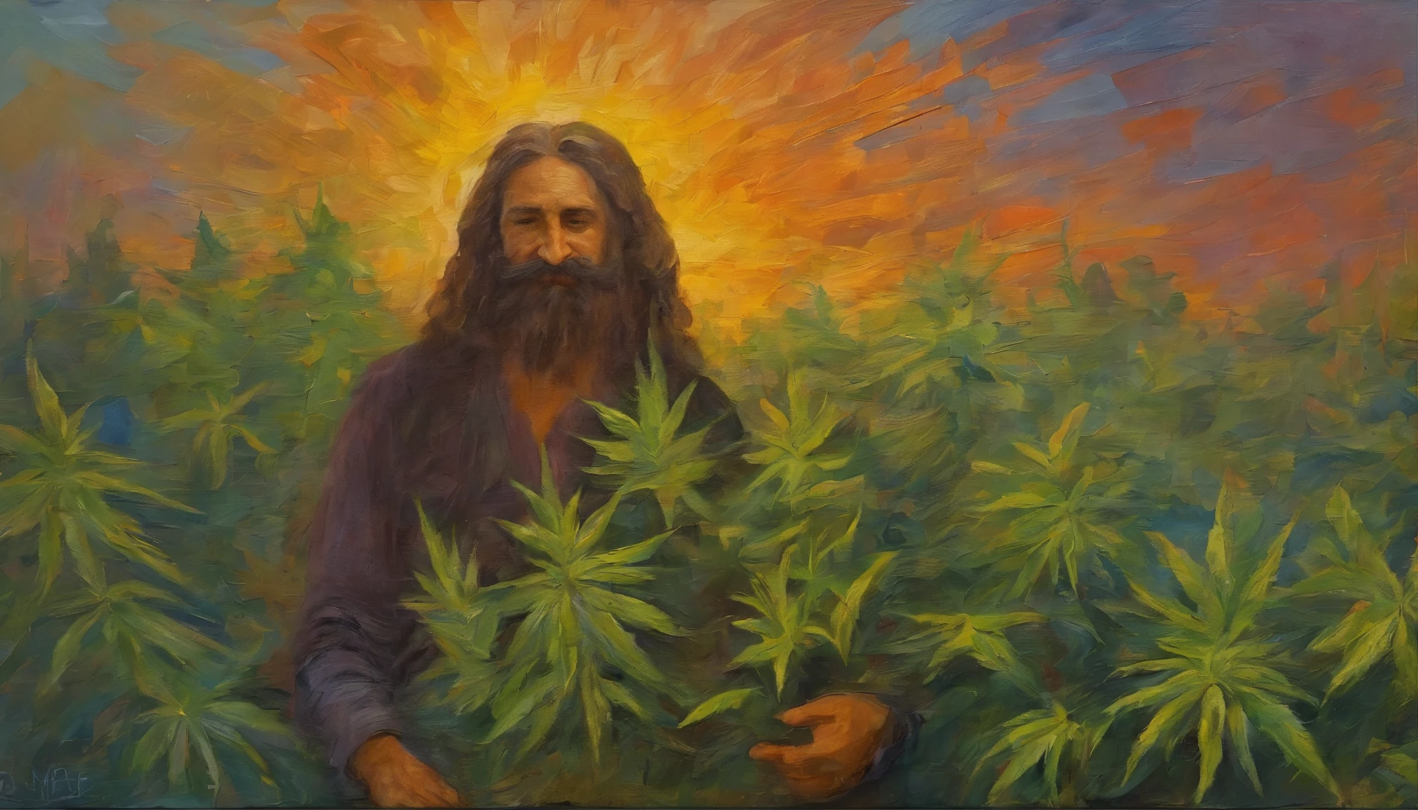 marijuana and michigan man with very long hair and a beard and mustache. embracing each other well god is watching over us