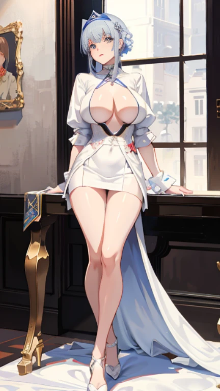 Anime style woman in white dress posing in front of table, seductive anime girls, Popular topics on cgstation, from girls frontline, Exquisite details. girls frontline, anya from spy x family, (SFW) Work, cgstation trends, azure lane style, Tik, Beautiful charming anime woman, guweiz style artwork