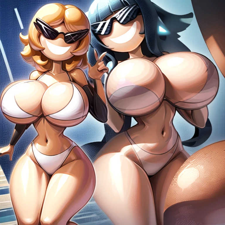sunnymiamitf, huge breasts, narrow waist, wide hips, teeth, sunglasses