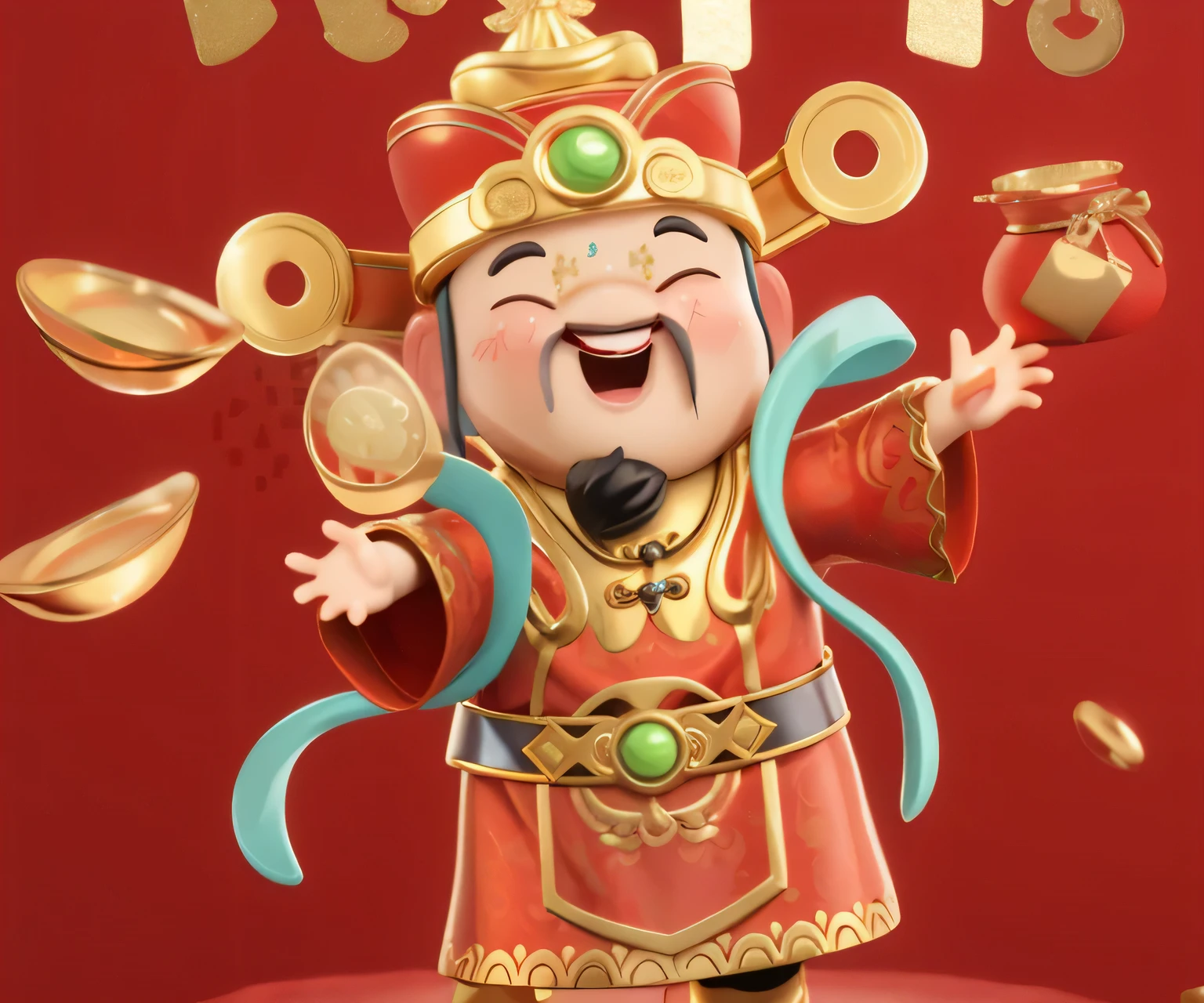 smiley face,god of wealth,sprinkle gold ingot