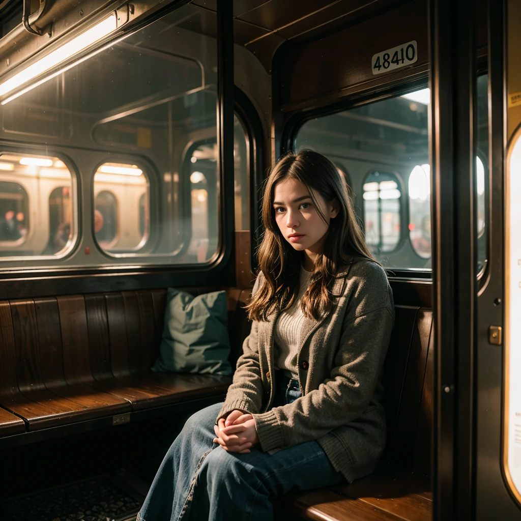 (best quality,4k,8k,highres,masterpiece:1.2),ultra-detailed,(realistic,photorealistic,photo-realistic:1.37),a person waiting in a beautifully lit train station,night scene,with a sense of anticipation,hoping for a loved one's arrival,shiny reflection on the floor,soft lights streaming through the windows,warm colors,vivid details of the person's facial expression,weathered wooden benches and walls,portraits,romantic color palette,subtle shadows,teary eyes,hazy atmosphere,distant sounds of the train approaching