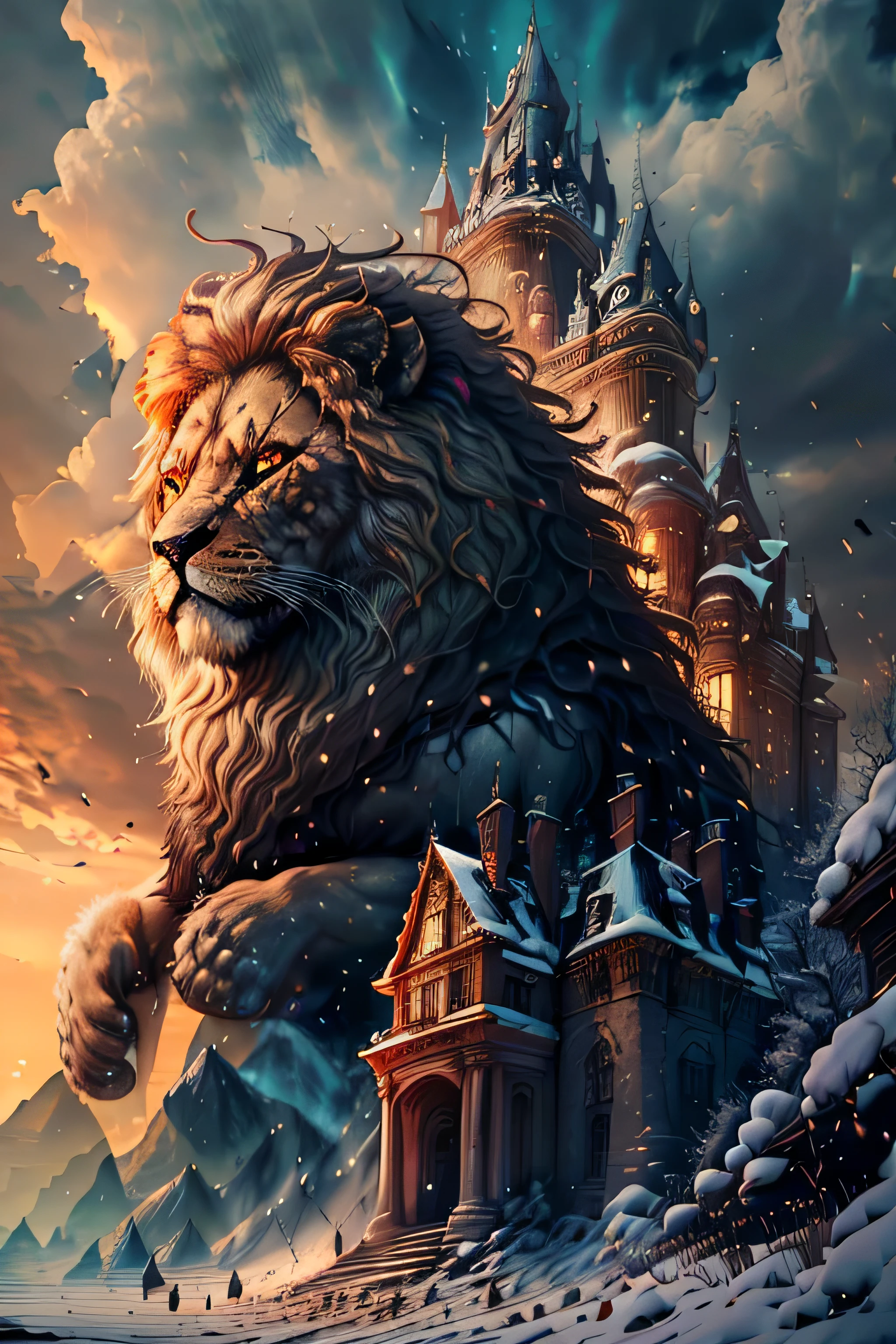 epic photo of castle with lion