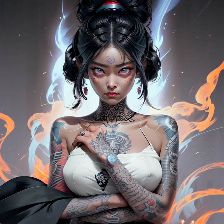 [[highly detailed face]], [[goddess face]], An Yakuza girl, showing all her tattoos, full body image, she is covered in tattoos, long black hair, high quality images, unreal engine, perfect skin texture, goddess face, big light blue eyes!!