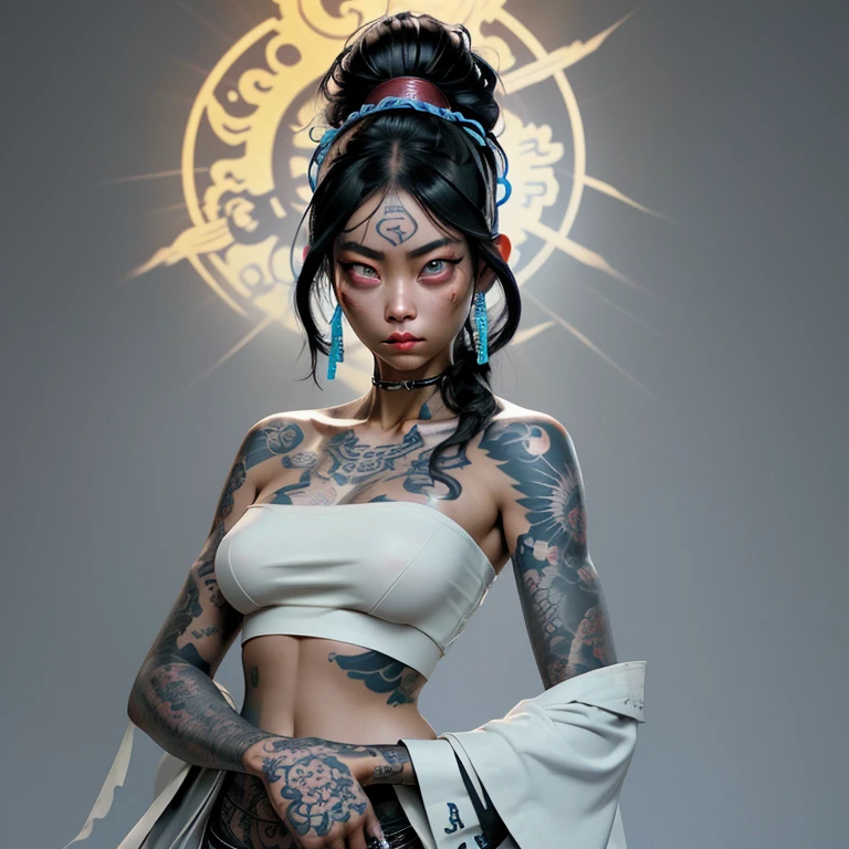 [[highly detailed face]], [[goddess face]], An Yakuza girl, showing all her tattoos, full body image, she is covered in tattoos, long black hair, high quality images, unreal engine, perfect skin texture, goddess face, big light blue eyes!!