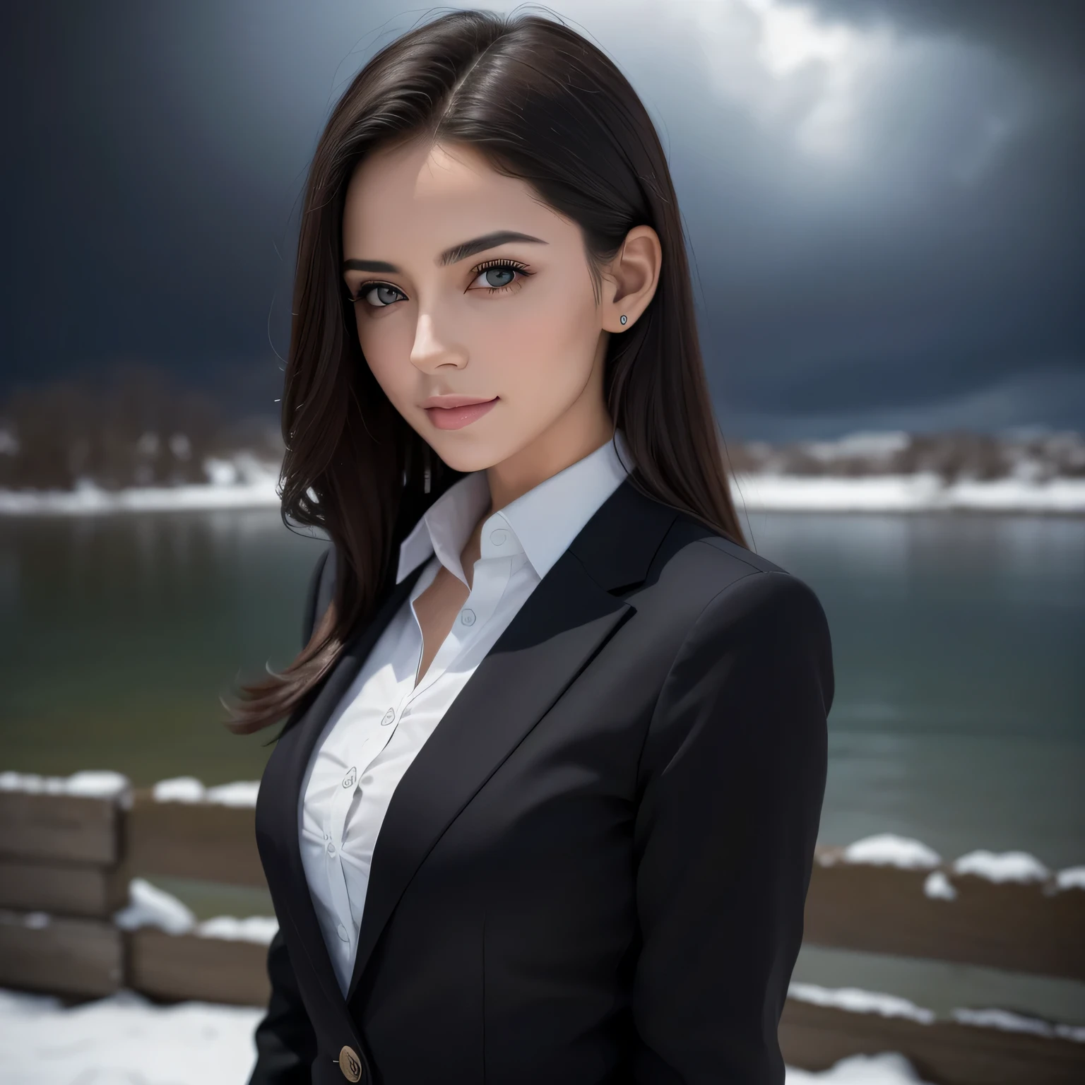 (8k, Ultra realistic photo of a woman presenting weather forecast, Perfeito realismo, alta qualidade)

A beautiful woman with clarity, olhos expressivos e brilhantes, cabelo escuro fica confiante na frente de uma tela verde, presenting the weather forecast. Seu sorriso sutil, mas cativante, irradia calor e simpatia, e ela elegante, Professional attire increases your authoritative and trustworthy behavior.

Behind her, the setting transitions seamlessly into various weather scenes - sunny skies, nuvens de tempestade sinistras, or even a snowy landscape. A foto ultra-realista captura cada entrada