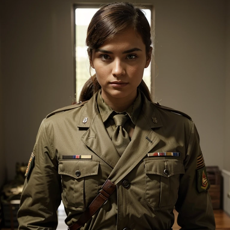 Please create an original military army uniform stylized as an world war II uniform in light brown color