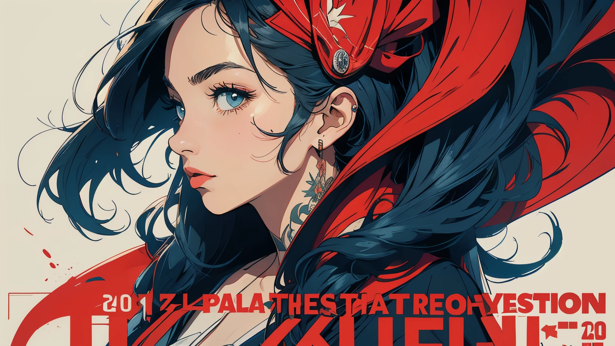 (Masterpiece, Best Quality),poster,abstract,movie poster,vintage,perfect lady,retro,anime,simple,retro,(((perfect one woman))),((background_complicate)),(tattoo),