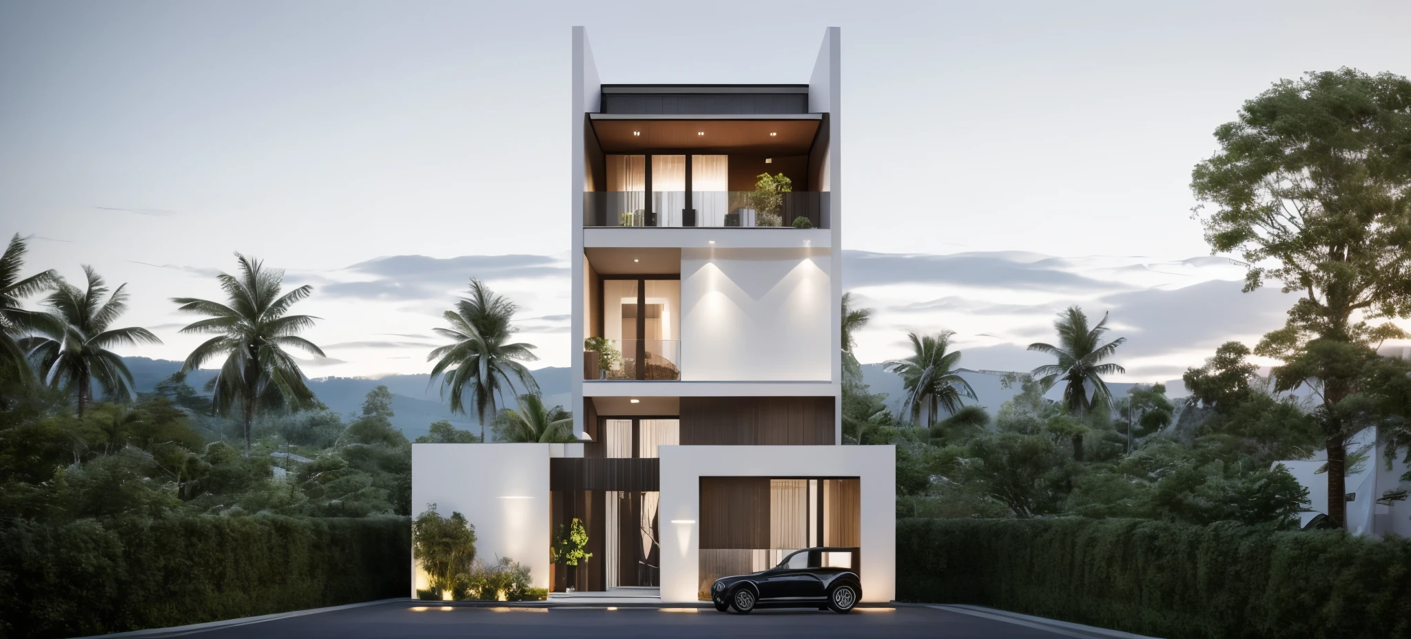 A (Photorealism:1.1) architect style indochine, car parked in front of a two story building, clean linework, frontview, inter dimensional villa, (white wall:1.1), White column and wall details, (detail roof tile:1.1), (window glass detail:1.1), (wall lamp) 3rd floor details, (Balcony fence details:1.1), exterior design, white detailed sketch, neo - classical style, architectural illustration, realistic architecture, architectural concept, residential design, (masterpiece),(high quality), best quality, real,(realistic), super detailed, (full detail),(4k),8k,architecture, RAW photo,Masterpiece, high quality, best quality, authentic, super detail, exterior, outdoor town house style, street, white wall, lobitum roof, refection glass windows, climbing plant on the bacony,(straight line architecture arch:1.2), trees, beautifuL sky, (day:1.1),vray, people walking on the sidewalk in front of a house, photo render, corporate photo, digitally enhanced, render, exterior shot, photorealistic, screengrab, (god ray:1.1), digitally painted, transparent, front-view, an illustration of, full - view, discovered photo, still capture, unreal engine 5, octane render, cinematic, front lighting, ultra-detail, ((realistic)) depth of field, photography, ((Super detailed)), FKAA, TXAA, RTX, SSAO, Post Processing, Post-Production, CGI, VFX, SFX, Full color, HDR, Realistic,8k,((Unreal Engine 5)), Cinematic intricate detail, extreme detail, science, hyper-detail, FKAA, super detail, super realistic, crazy detail, intricate detail, reflected light on glass, eye-catching wall lights, unreal engine 5, octane render, cinematic, 8K,Detailed, High-fidelity, Viwvid, Crisp, The sun shines on the project, Sharp, soft lighting, Bright, Stunning low, ((Lifelike)), Natural, ((Eye-catching)), Illuminating, Flawless, High-quality,Sharp edge rendering