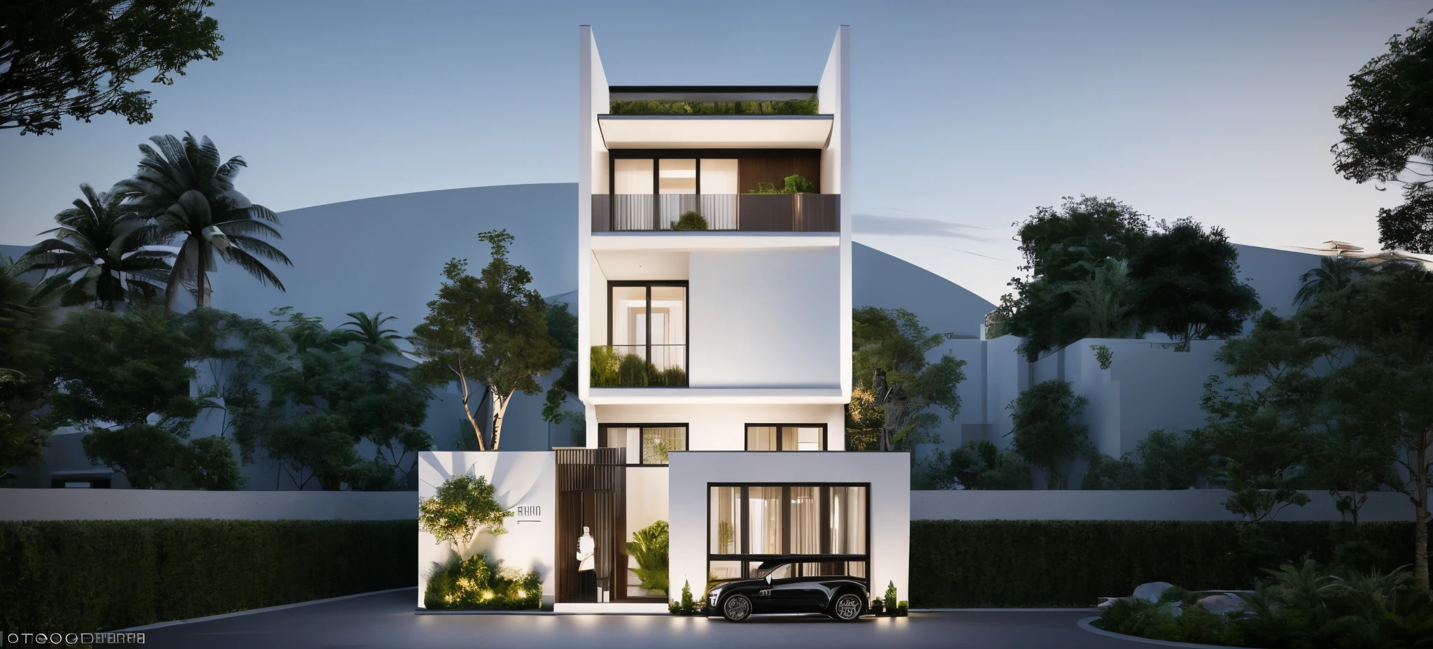 A (Photorealism:1.1) architect style indochine, car parked in front of a two story building, clean linework, frontview, inter dimensional villa, (white wall:1.1), White column and wall details, (detail roof tile:1.1), (window glass detail:1.1), (wall lamp) 3rd floor details, (Balcony fence details:1.1), exterior design, white detailed sketch, neo - classical style, architectural illustration, realistic architecture, architectural concept, residential design, (masterpiece),(high quality), best quality, real,(realistic), super detailed, (full detail),(4k),8k,architecture, RAW photo,Masterpiece, high quality, best quality, authentic, super detail, exterior, outdoor town house style, street, white wall, lobitum roof, refection glass windows, climbing plant on the bacony,(straight line architecture arch:1.2), trees, beautifuL sky, (day:1.1),vray, people walking on the sidewalk in front of a house, photo render, corporate photo, digitally enhanced, render, exterior shot, photorealistic, screengrab, (god ray:1.1), digitally painted, transparent, front-view, an illustration of, full - view, discovered photo, still capture, unreal engine 5, octane render, cinematic, front lighting, ultra-detail, ((realistic)) depth of field, photography, ((Super detailed)), FKAA, TXAA, RTX, SSAO, Post Processing, Post-Production, CGI, VFX, SFX, Full color, HDR, Realistic,8k,((Unreal Engine 5)), Cinematic intricate detail, extreme detail, science, hyper-detail, FKAA, super detail, super realistic, crazy detail, intricate detail, reflected light on glass, eye-catching wall lights, unreal engine 5, octane render, cinematic, 8K,Detailed, High-fidelity, Viwvid, Crisp, The sun shines on the project, Sharp, soft lighting, Bright, Stunning low, ((Lifelike)), Natural, ((Eye-catching)), Illuminating, Flawless, High-quality,Sharp edge rendering