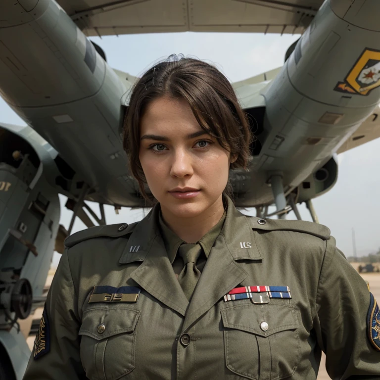 2. A female pilot (ethnicity: Caucasian, age: early 40s) in the cockpit of a commercial airliner (model: modern, advanced). She's dressed in a crisp, navy blue uniform (fabric: wool blend) with golden stripes and badges denoting her rank. Her hairstyle is a sleek, short bob, and her makeup is professional and understated. She's confidently navigating the controls (detail: high-tech), looking out of the cockpit window at a breathtaking sunrise, reflecting a sense of calm expertise.