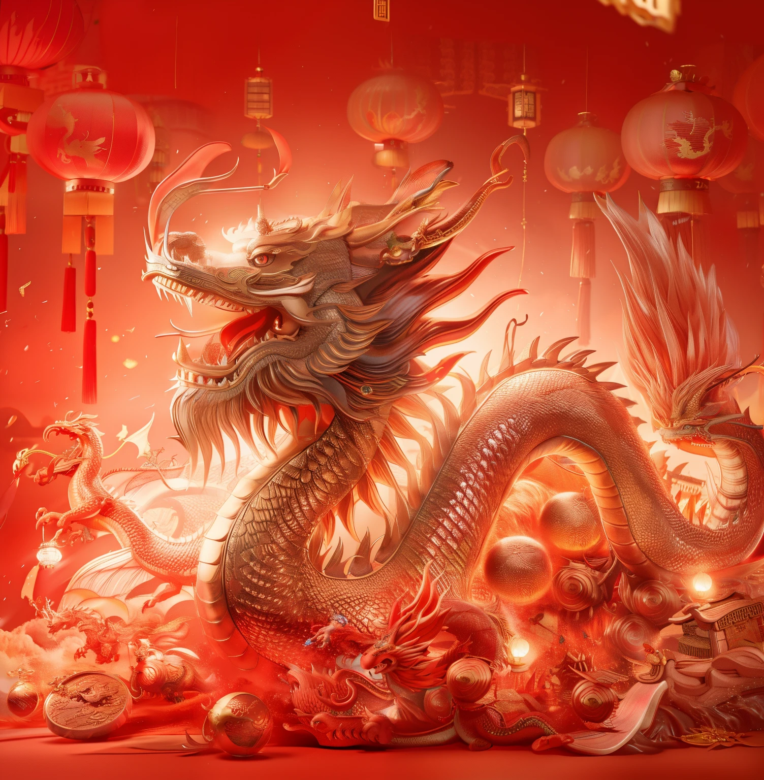 中国dragon, 中国dragon concept art, 中国丝绸3Ddragon, smooth 中国dragon, 巨dragon作为背景, 红dragon, 中国dragons fighting, CNY, Chinese fantasy, big 红dragon flying above them, 金dragon, a 红dragon, dragon, Chinese style