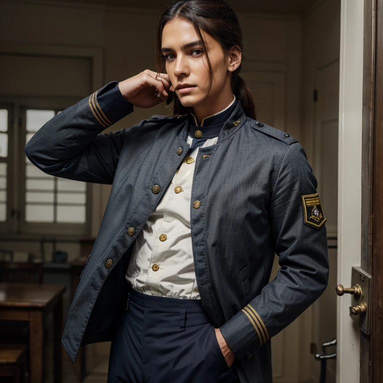 Please create an original full military navy uniform stylized as an 19th century uniform