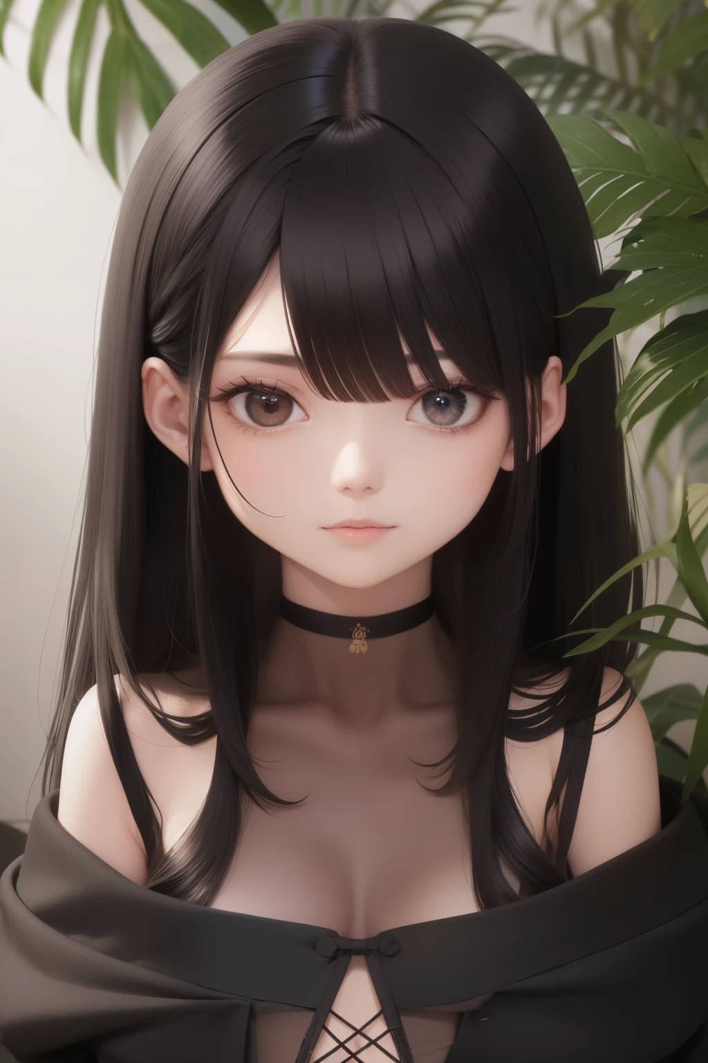 Best image quality, masterpiece, black hair, brown eyes, head up, upper body, girl, small breasts