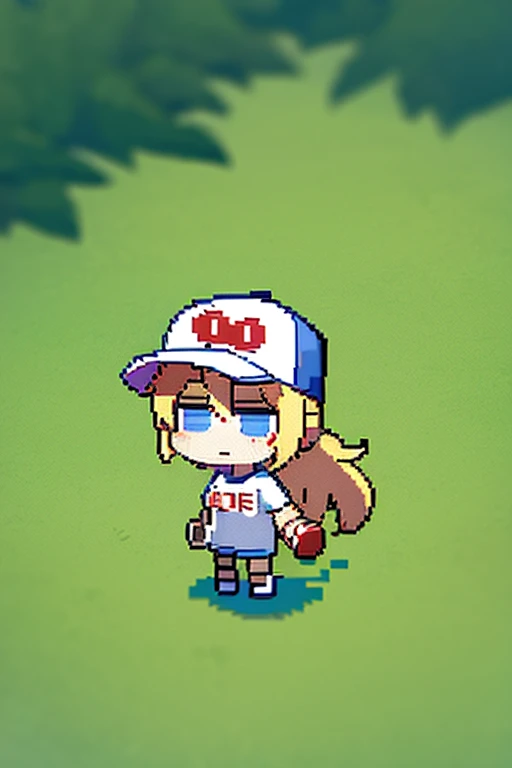 a close up of a peRson with a baseball cap on, 2 d spRite, pixel aRt spRite, visual novel spRite, spRite 2 d, style of maple stoRy, full body spRite, maple stoRy gun giRl, pale young ghost giRl, 1 0 0 0 x 1 0 0 0 pixel aRt, chaRacteR aRt of maple stoRy, /R/pixelaRt, videogame spRite