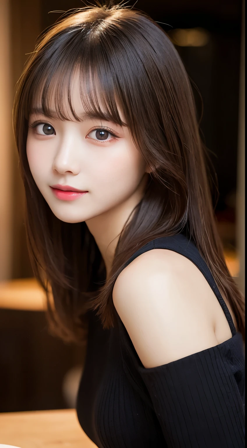 table top, highest quality, shape, Super detailed, finely, High resolution, 8k wallpaper, 完璧なダイナミックな構shape, beautiful and detailed eyes, elegant winter clothes,medium hair,small breasts natural color lip, bold sexy pose,smile、20 year old girl、cute、Sexy looking at camera,night,beautiful and detailed face,elegant face,perfect and beautiful face,Slim face and body,spread your arms wide、background blur
