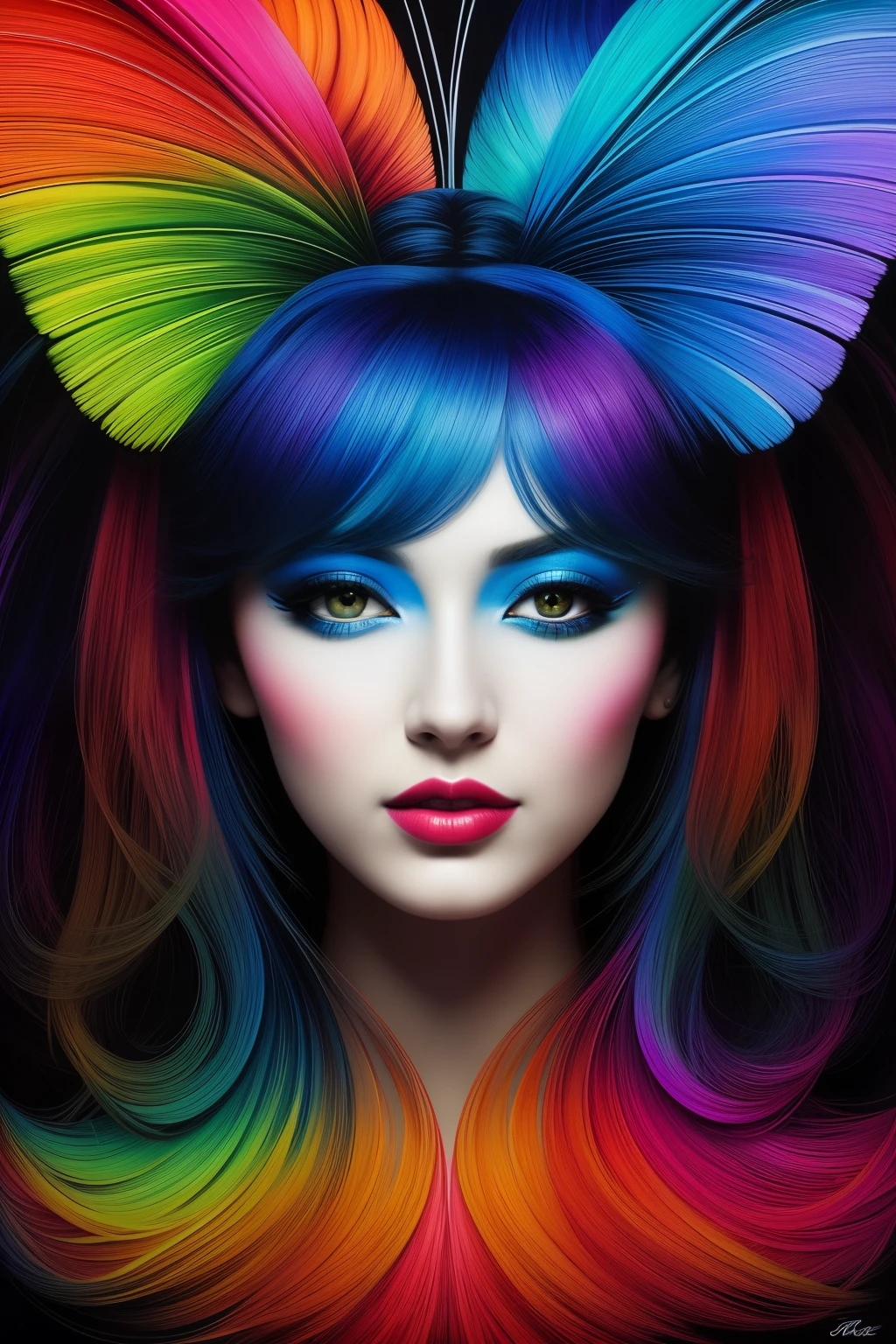 In the realm of surreal art, a captivating image emerges of a woman gracefully fused with the elegance of a butterfly, an uncropped vision of intrigue and beauty. The woman's hyperdetailed eyes, gleaming with a mystical allure, add an enchanting element to this otherworldly spectacle.
This mesmerizing scene is depicted in the style of a Tee-Shirt Design, with bold line art and a black background that serves as an engrossing contrast to the vivid colors and dynamic textures. The artistic process unfolds with ultra-detailed brush strokes, meticulously employing the technique of oil on canvas to bring this dreamscape