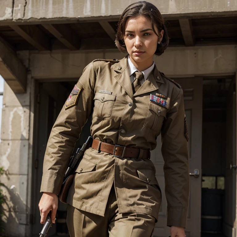 Please create an original military army uniform stylized as an world war II uniform ((brown)) color