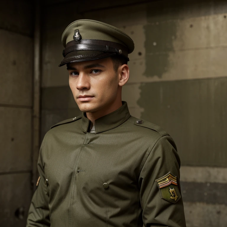 Please create an original military army uniform stylized as an world war II uniform ((brown and olive green)) color