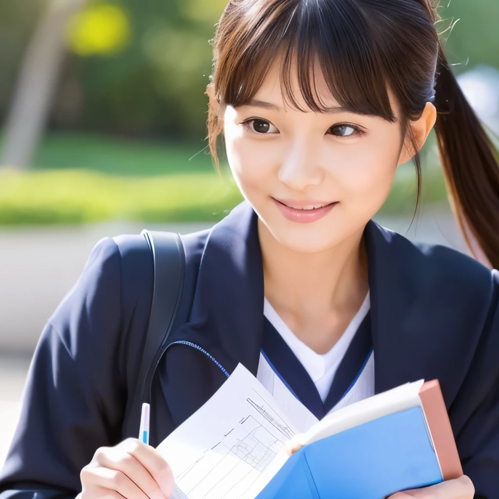 You are the best AI beauty image creator Generate a beautiful image of Mai Shiraishi I feel like a teacher supporting a student taking entrance exams.