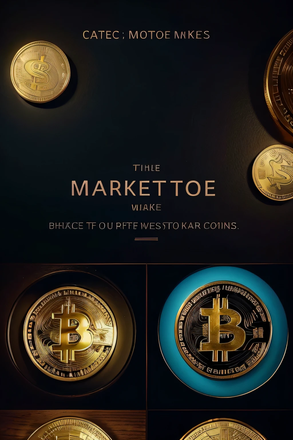 Please draw me a picture. Showing analysis of the crypto market with the words "Market Analysis" the text will be in the middle right. The image has up and down price lines, symbols of coins, the colors are not too bright but must be soft to create excitement for the viewer.